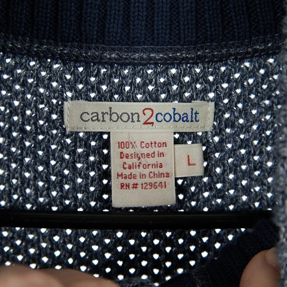Carbon 2 Cobalt Knit Henley Sweater Blue Gray Ribbed Chunky 155133 Men's Large